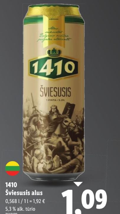 1410 Šviesusis alus, 0.568 l