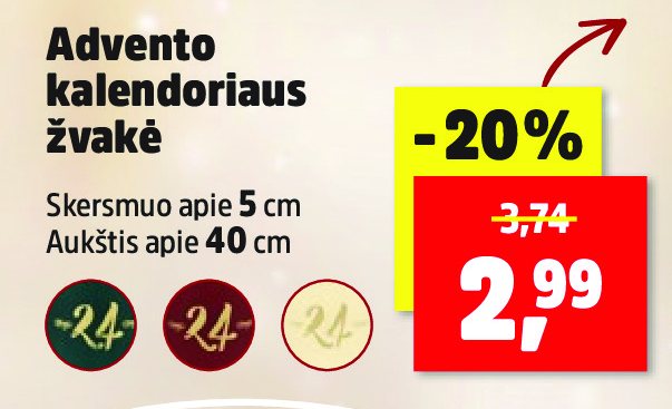Advento kalendoriaus žvakė, 5 cm