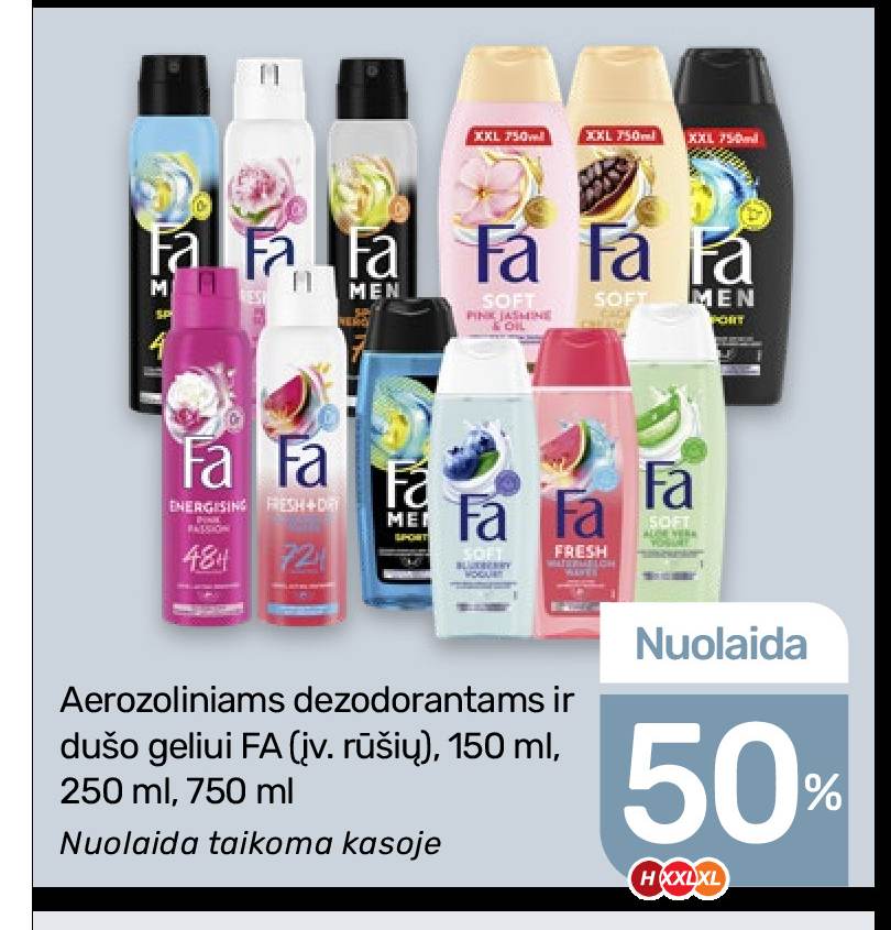 Aerozoliniams dezodorantams ir dušo geliui FA (įv. rūšių), 150 ml