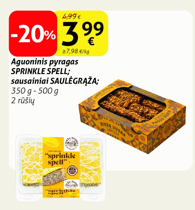 Aguoninis pyragas SPRINKLE SPELL; sausainiai SAULĖGRĄŽA;, 350 g - 500 g