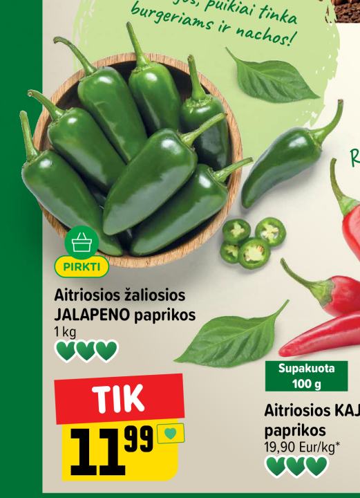 Aitriosios žaliosios JALAPENO paprikos, 1 kg