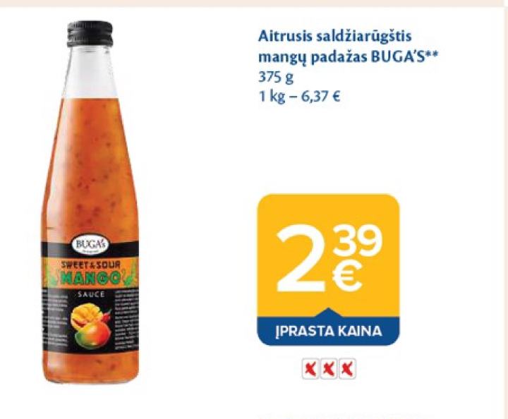 Aitrusis saldžiarūgštis mangų padažas BUGA'S, 375 g