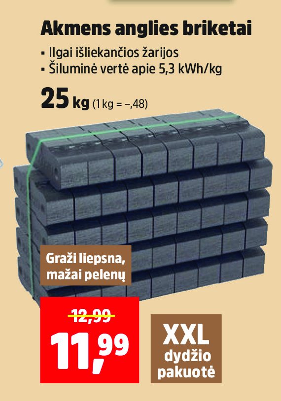 Akmens anglies briketai, 25 kg