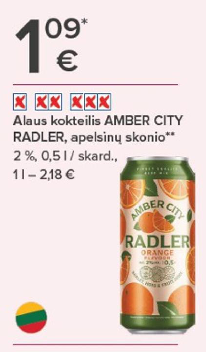 Alaus kokteilis AMBER CITY RADLER, 0.5 l