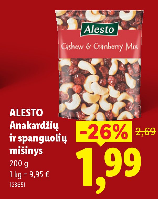 ALESTO Anakardžių ir spanguolių mišinys, 200 g