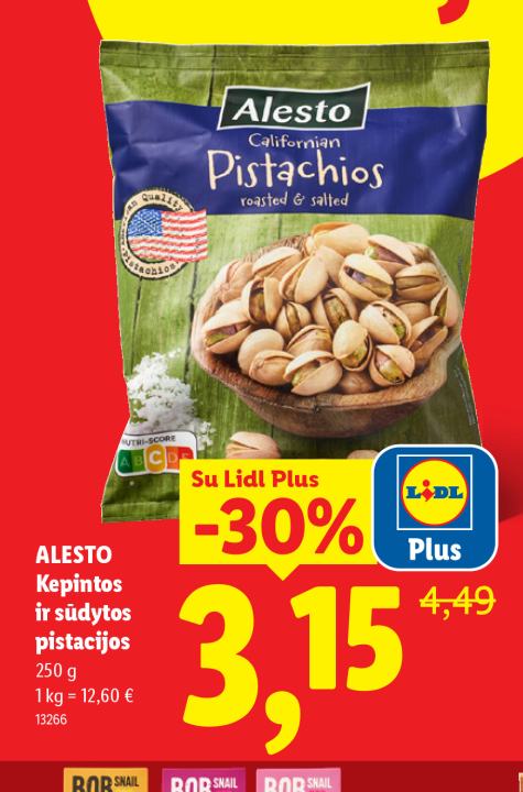 ALESTO Kepintos ir sūdytos pistacijos, 250 g