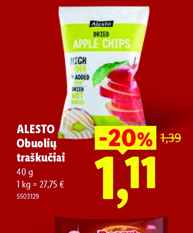 ALESTO Obuolių traškučiai, 40 g