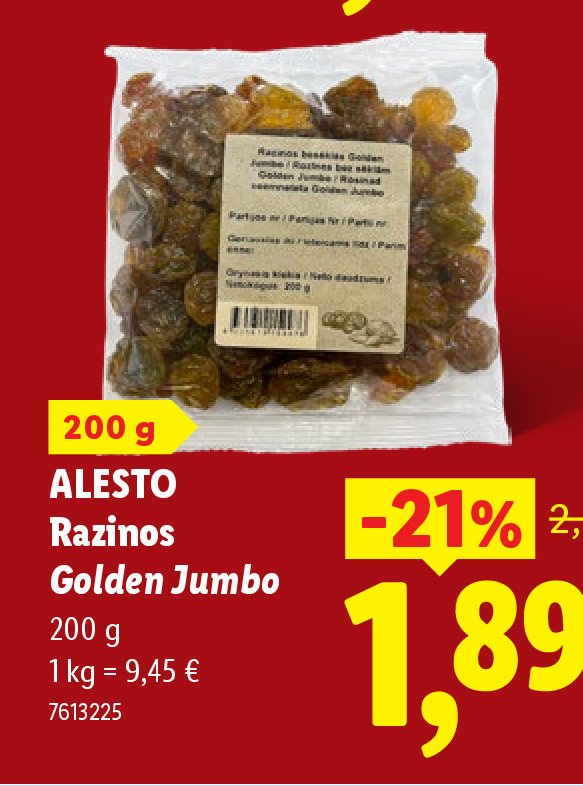 ALESTO Razinos Golden Jumbo, 200 g
