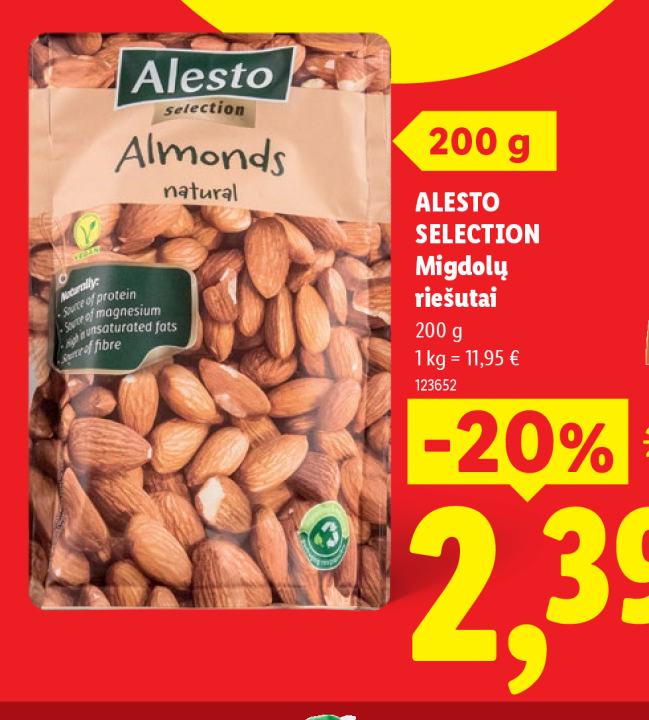ALESTO SELECTION Migdolų riešutai, 200 g
