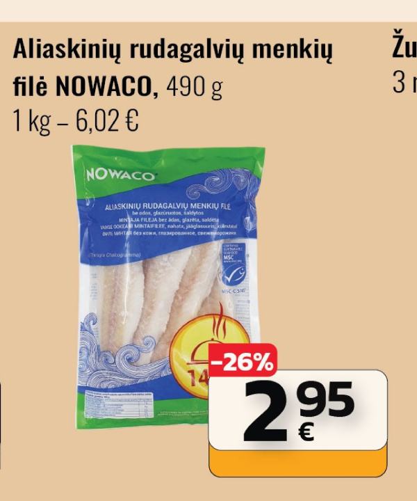 Aliaskinių rudagalvių menkių filė NOWACO, 490 g