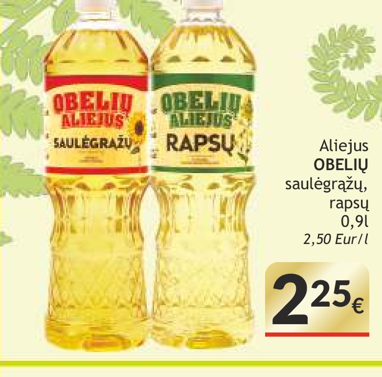 Aliejus OBELIŲ saulėgrąžų, rapsų, 0.9 l