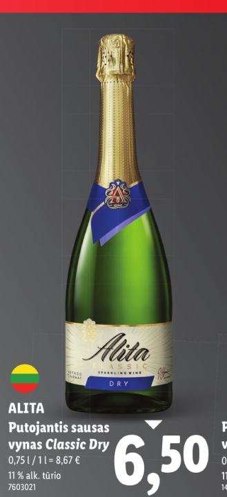 ALITA Putojantis sausas vynas Classic Dry, 0.75 l