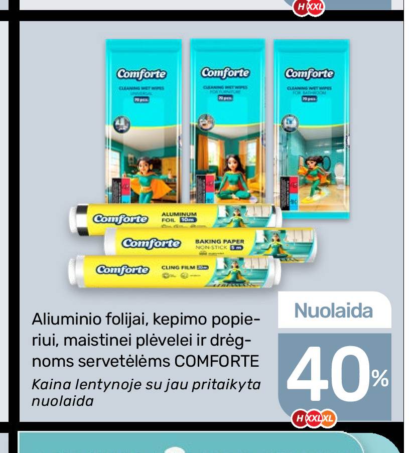 Aliuminio folijai, kepimo popieriui, maistinei plėvelei ir drėgnoms servetėlėms COMFORTE