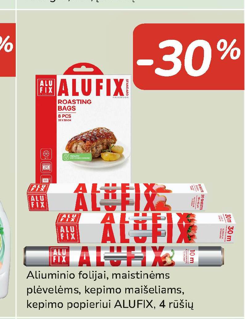 Aliuminio folijai, maistinėms plėvelėms, kepimo maišeliams, kepimo popieriui ALUFIX