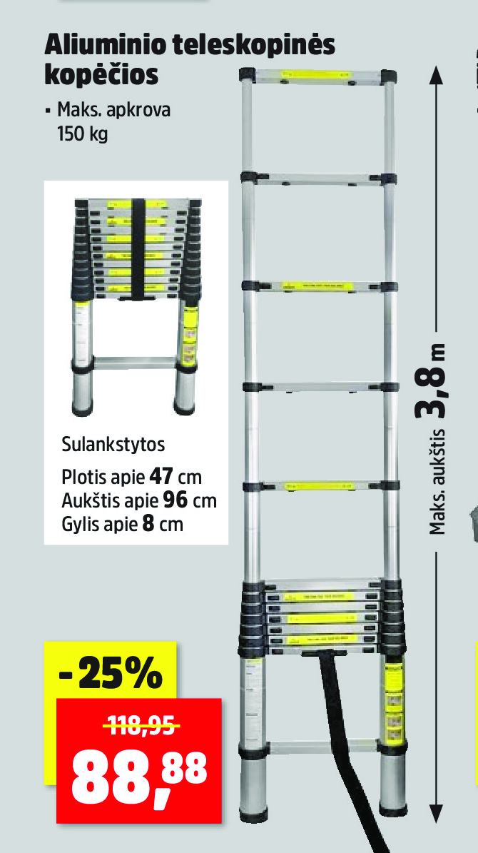 Aliuminio teleskopinės kopėčios, 47 cm