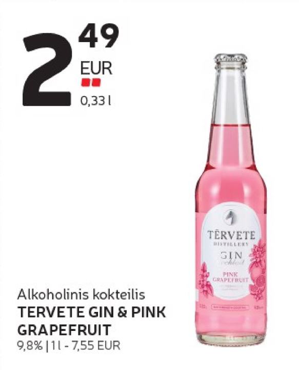 Alkoholinis kokteilis TERVETE GIN & PINK GRAPEFRUIT, 0.33 l