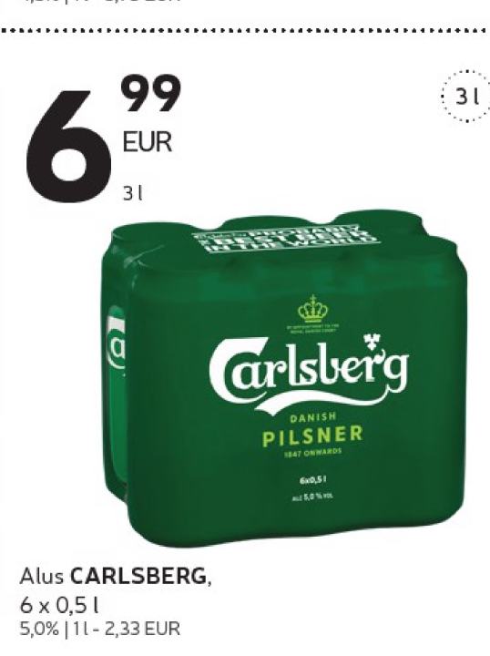 Alus CARLSBERG, 6 x 0.5 l