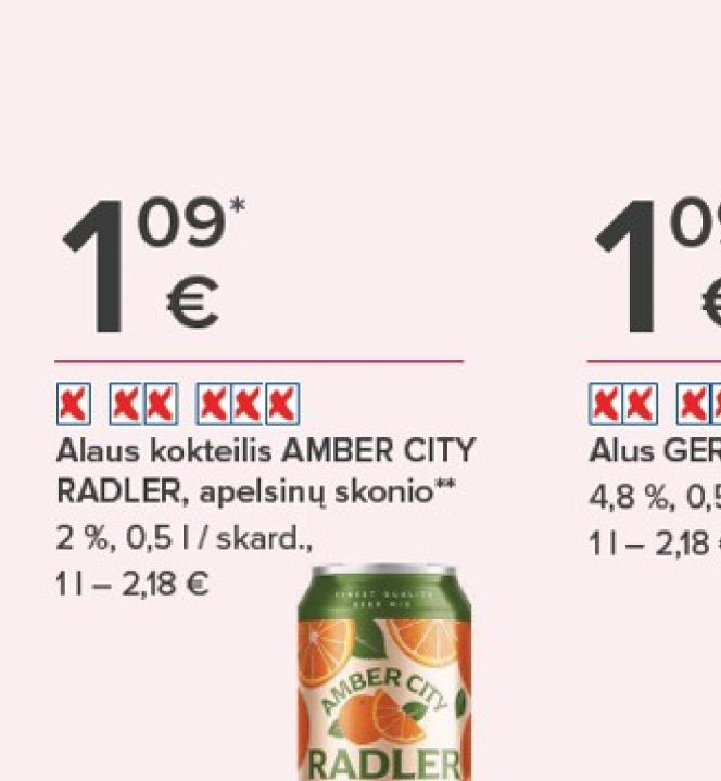 Alus kokteilis AMBER CITY RADLER, apelsinų skonio, 0.5 l