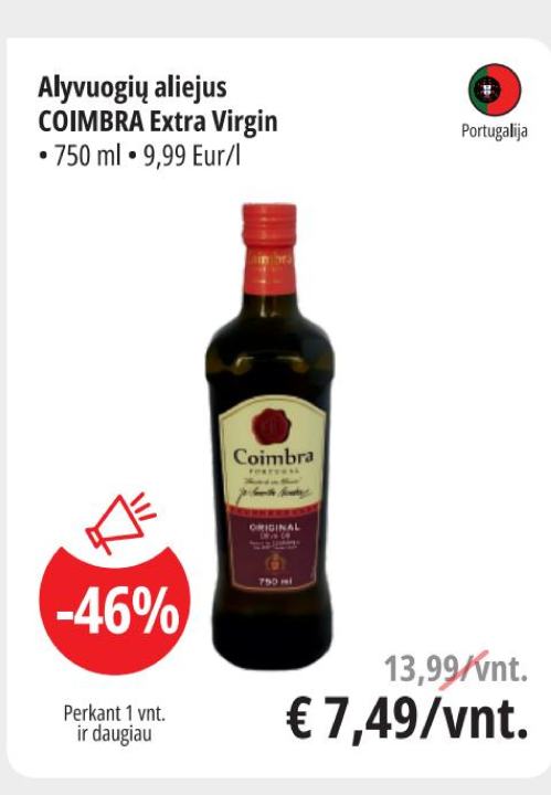 Alyvuogių aliejus COIMBRA Extra Virgin, 750 ml