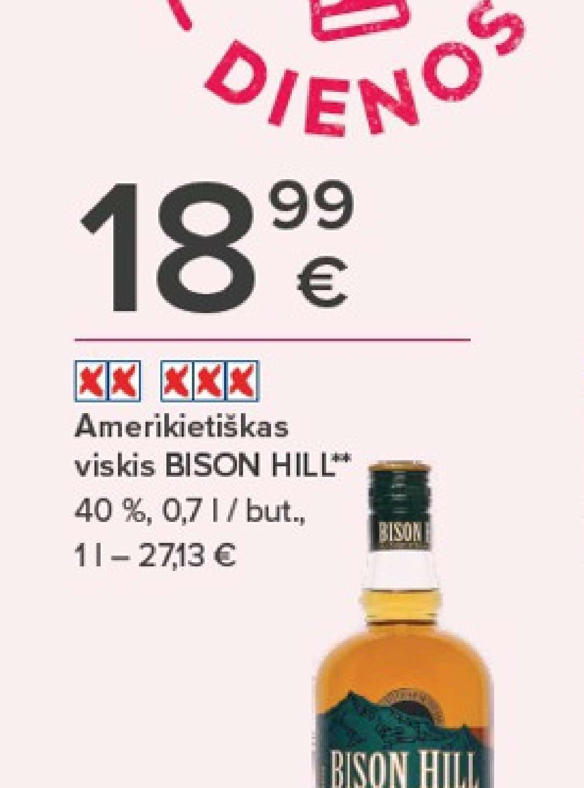 Amerikietiškas viskis BISON HILL, 0.7 l