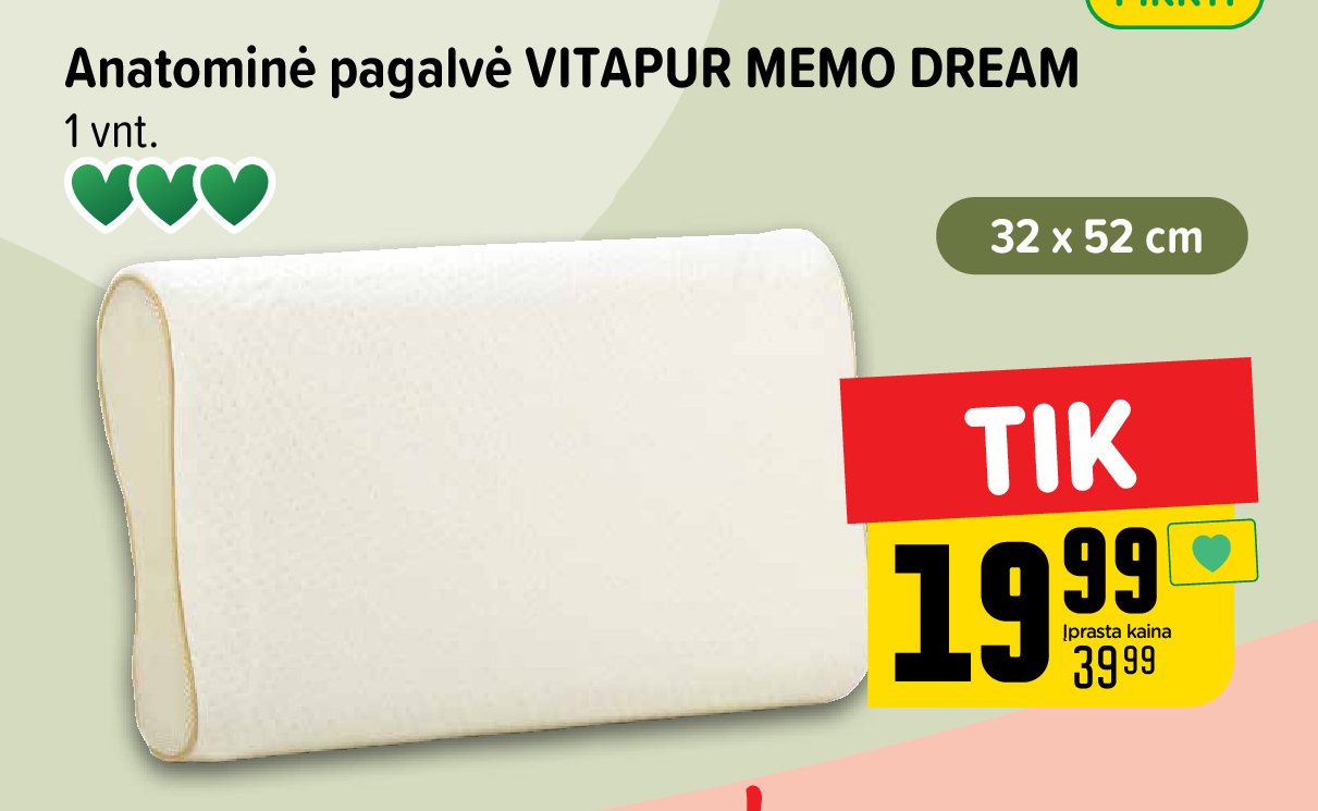 Anatominė pagalvė VITAPUR MEMO DREAM, 1 vnt