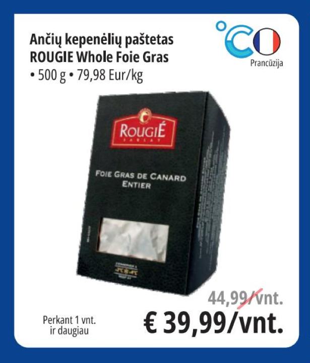 Ančių kepenėlių paštetas ROUGIE Whole Foie Gras, 500 g