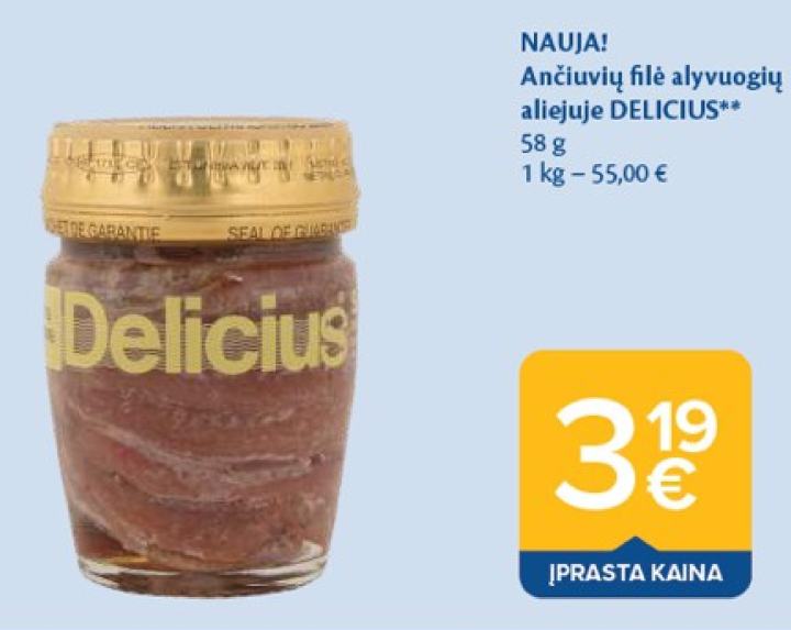 Ančiuvių filė alyvuogių aliejuje DELICIUS, 58 g