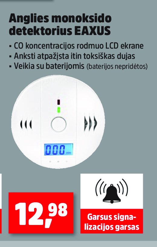 Anglies monoksido detektorius EAXUS
