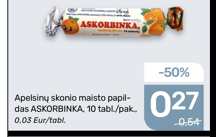 Apelsinų skonio maisto papildas ASKORBINKA