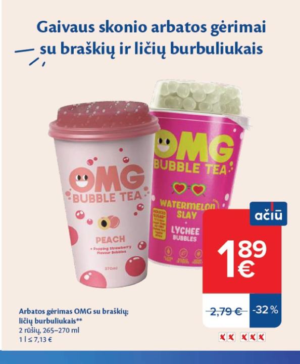 Arbatos gėrimas OMG su braškių; ličių burbuliukais, 270 ml