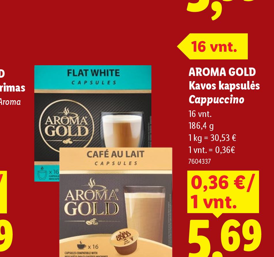 AROMA GOLD Kavos kapsulės Cappuccino, 16 vnt