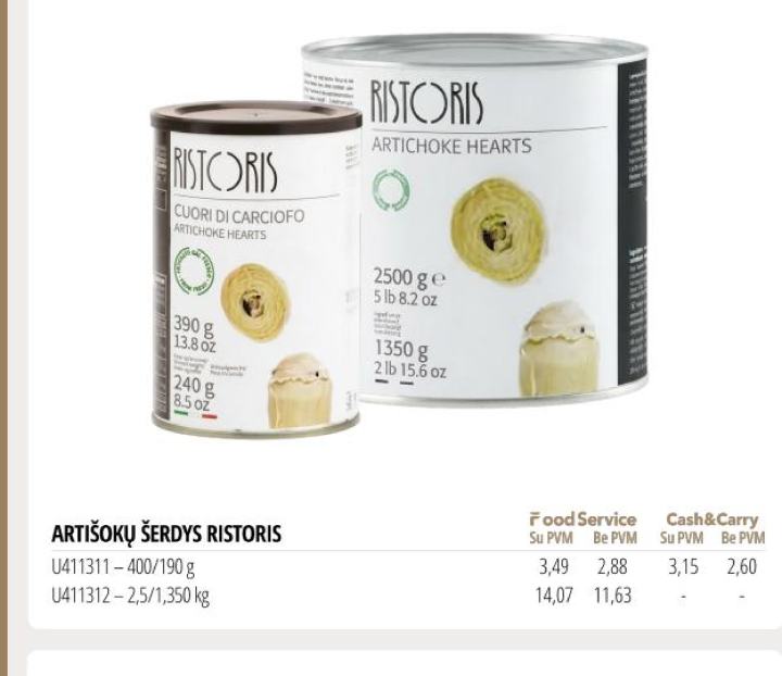 ARTIŠOKŲ ŠERDYS RISTORIS, 190 g
