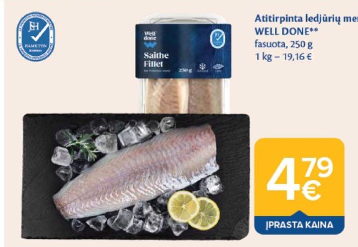 Atitirpinta ledjūrių menkių filė WELL DONE, 250 g