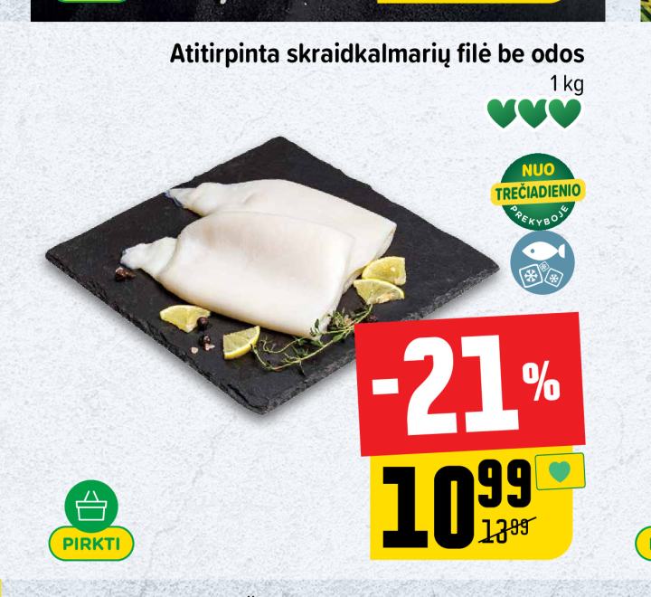 Atitirpinta skraidkalmarių filė be odos, 1 kg
