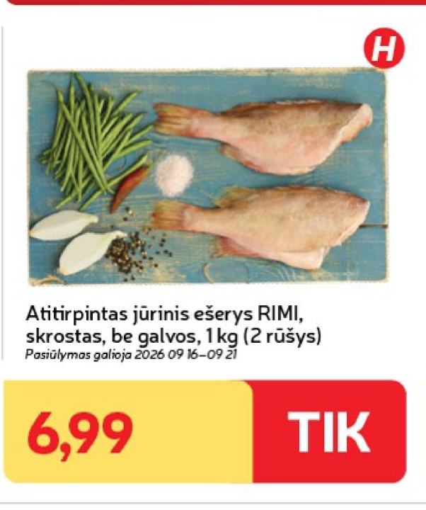 Atitirpintas jūrinis ešerys RIMI, skrostas, be galvos, 1 kg