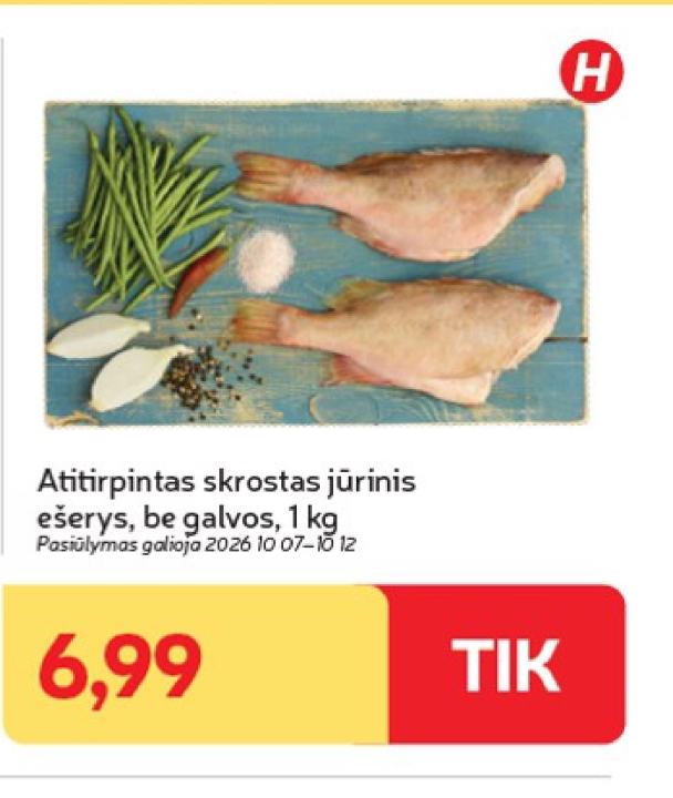 Atitirpintas skrostas jūrinis ešerys, be galvos, 1 kg