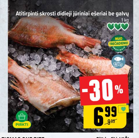 Atitirpinti skrosti didieji jūriniai ešeriai be galvų, 1 kg