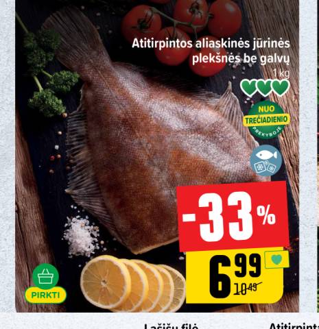 Atitirpintos aliaskinės jūrinės plekšnės be galvų, 1 kg
