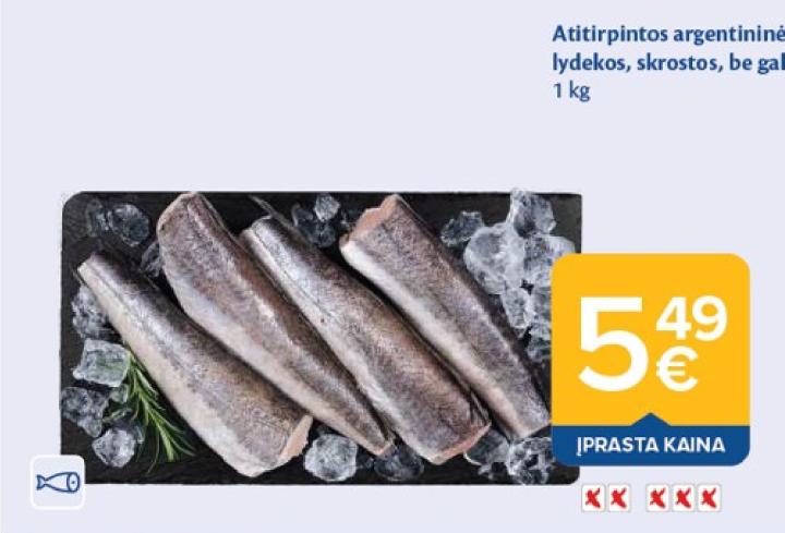 Atitirpintos argentininės jūrinės lydekos, skrostos, be galvų, 1 kg