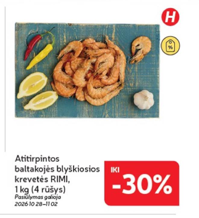 Atitirpintos baltakojės blyškiosios krevetės RIMI, 1 kg