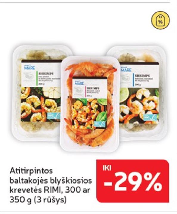 Atitirpintos baltakojės blyškiosios krevetės RIMI, 350 g