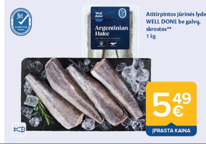Atitirpintos jūrinės lydekos WELL DONE be galvų, skrostos, 1 kg