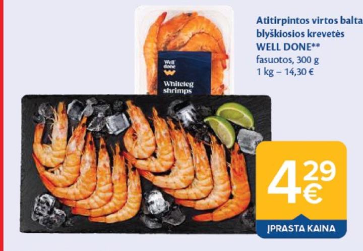 Atitirpintos virtos baltakojės blyškiosios krevetės WELL DONE, 300 g