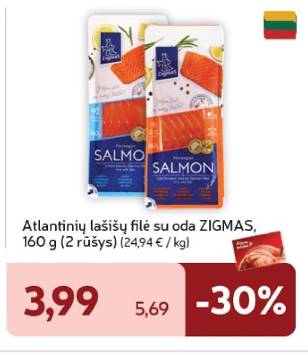 Atlantinių lašišų filė su oda ZIGMAS, 160 g