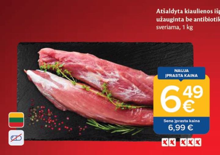 Atšaldyta kiaulienos išpjova, užauginta be antibiotikų, 1 kg