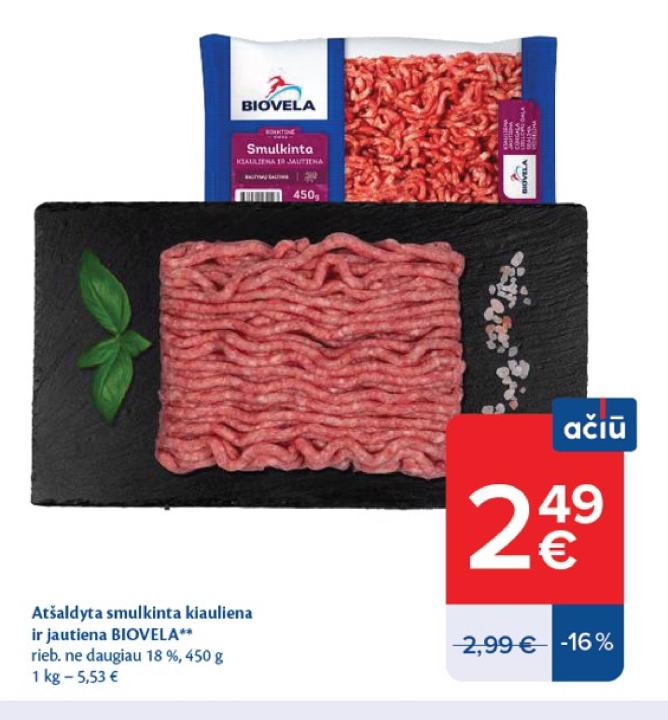 Atšaldyta smulkinta kiauliena ir jautiena BIOVELA, 450 g