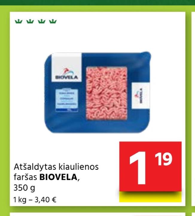 Atšaldytas kiaulienos faršas BIOVELA, 350 g