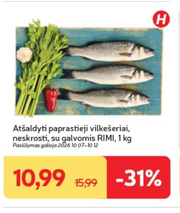 Atšaldyti paprastieji vilkešeriai, neskrosti, su galvomis RIMI, 1 kg
