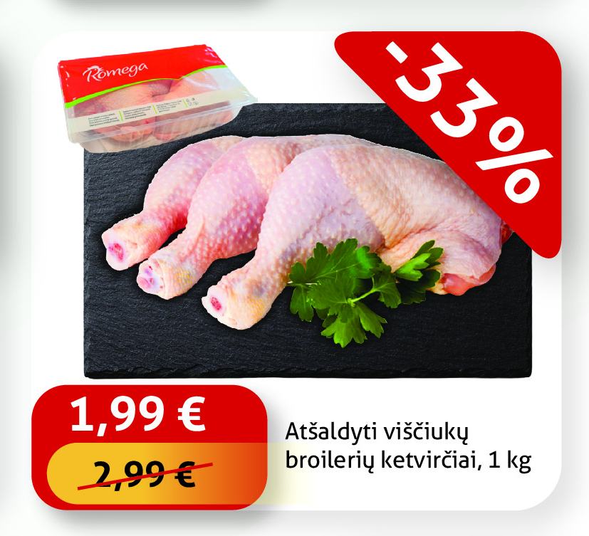 Atšaldyti viščiukų broilerių ketvirčiai, 1 kg