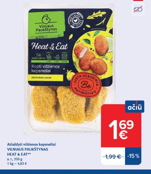Atšaldyti vištienos kepsneliai VILNIAUS PAUKŠTYNAS HEAT & EAT, 350 g